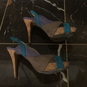 Purple blue and grey suede sling back heels pumps!